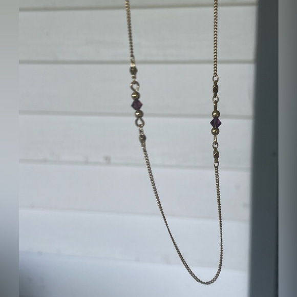 Vintage Monet Dainty Chain Necklace with Purple Crystal Beads - Picture 7 of 8